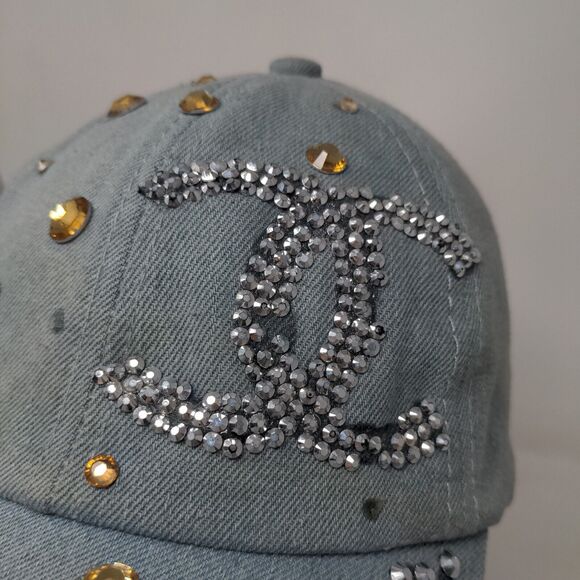 Capri Corn Women's Slideback Hat Blue Adjustable Rhinestones Shiny Accents - Picture 4 of 11